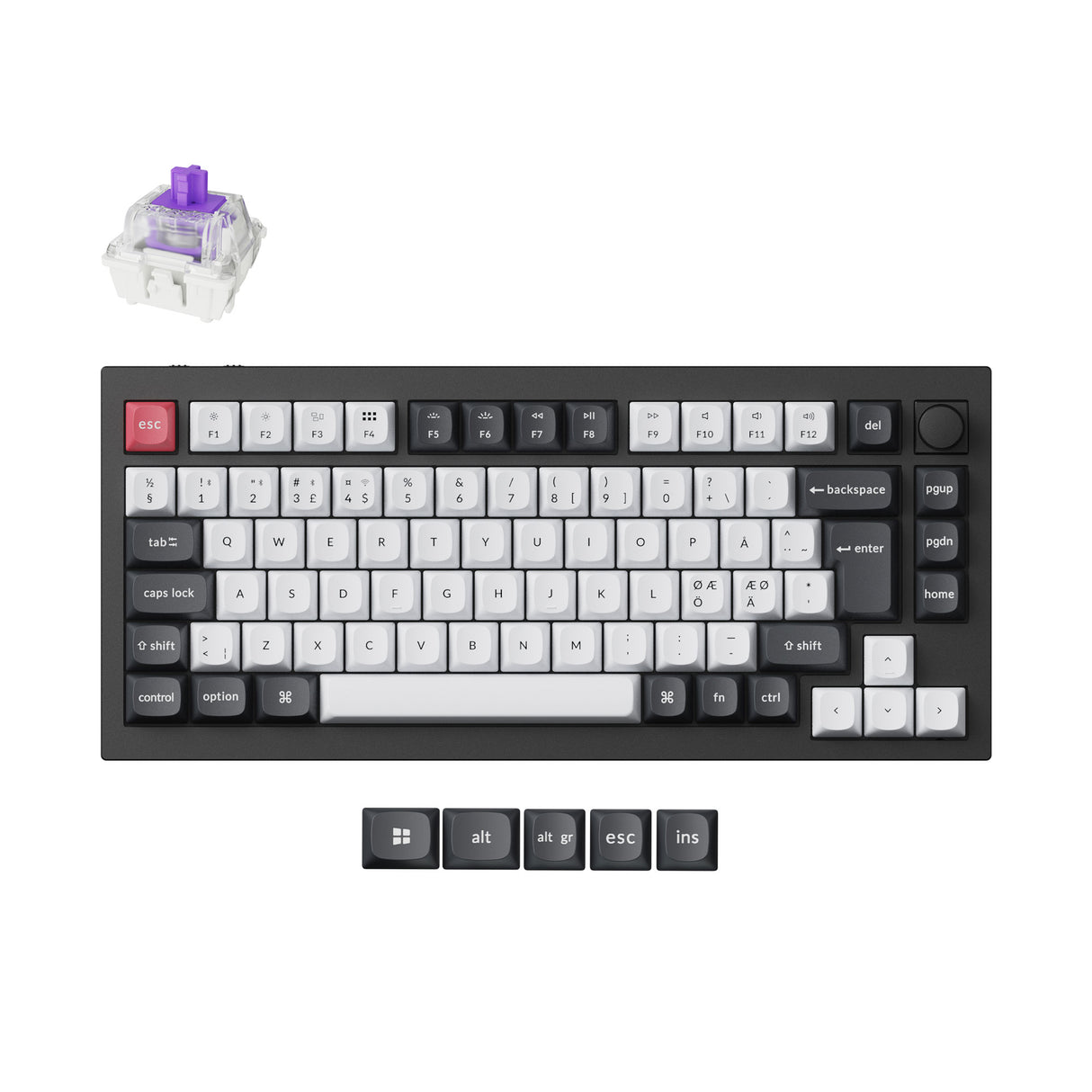 Keychron Q1 HE QMK Wireless Custom Keyboard Carbon Black RGB Backlight Full Aluminum Gateron Magnetic Switch ISO Nordic Layout