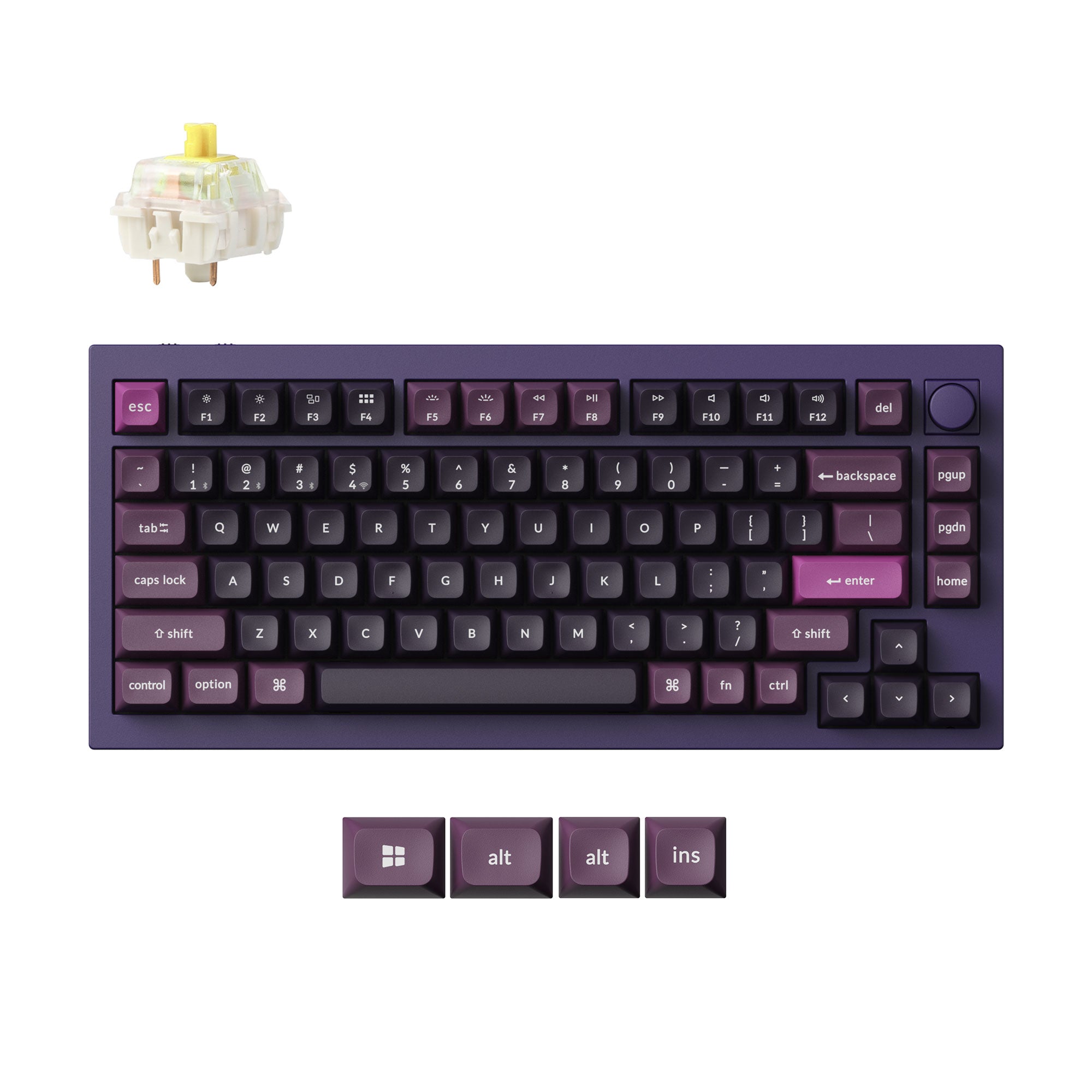 Keychron Q1 Max QMK/VIA Wireless Custom Mechanical Keyboard 75% Layout Aluminum Purple Fully Assembled Knob for Mac Windows Linux Gateron Jupiter Banana