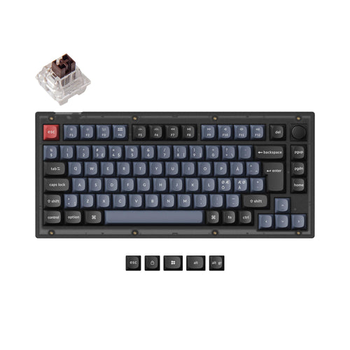 Keychron V1 QMK VIA custom mechanical keyboard 75 percent layout hot-swappable PBT keycaps Keychron K Pro switch brown ISO Nordic layout