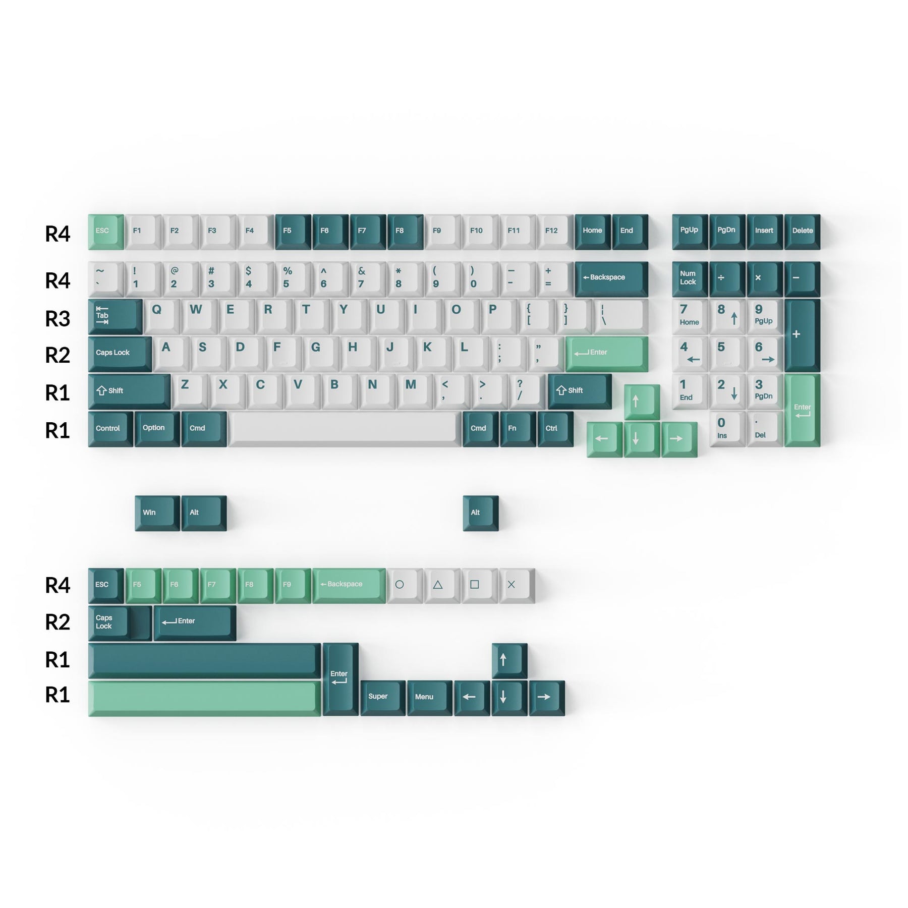 Cherry Profile Double - Shot PBT Full Set Keycaps - White Mint