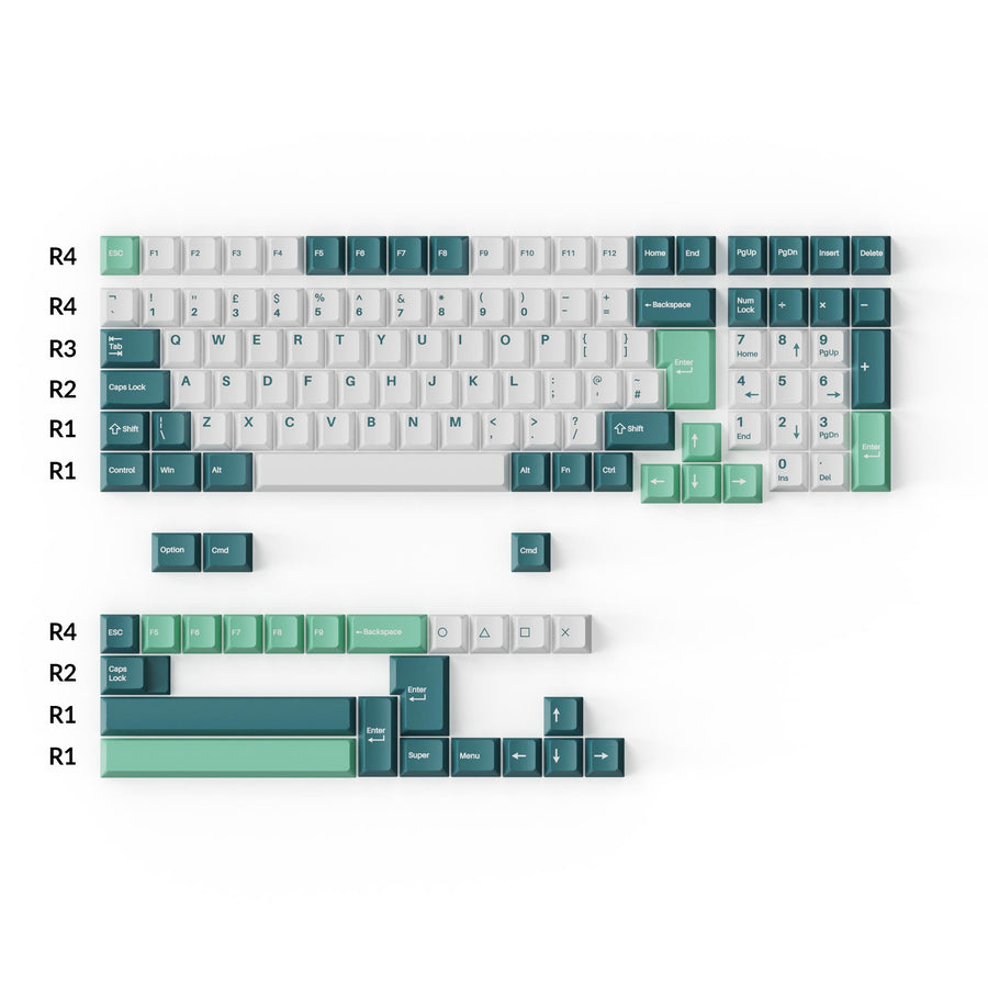 Cherry Profile Double - Shot PBT Full Set Keycaps - White Mint ...